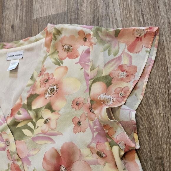 Vtg Jaclyn Smith Floral Babydoll Blouse Women 1X Pastel Fairy Cottagecore Easter - Picture 3 of 9